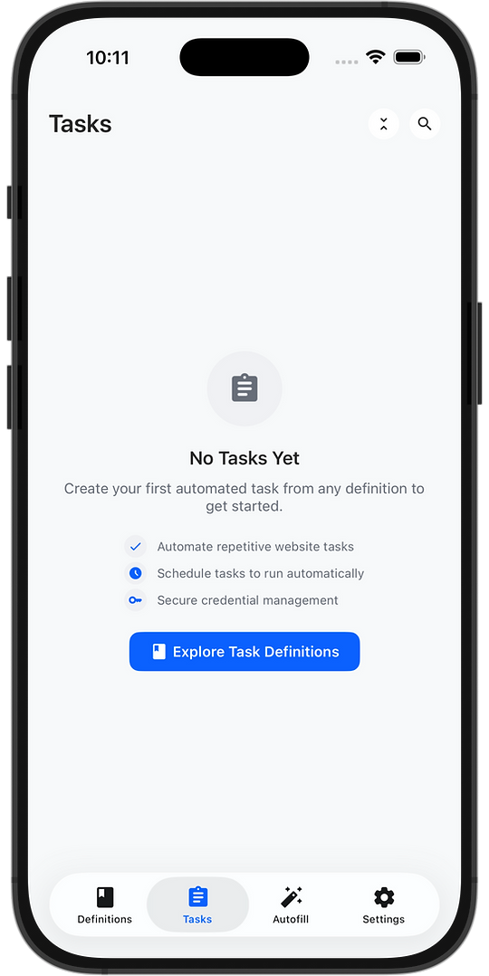 Rivex empty tasks screen